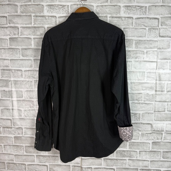 Robert Graham Designer All Black Paisley Print Flip Cuff Dress Shirt Mens XL - Picture 4 of 8